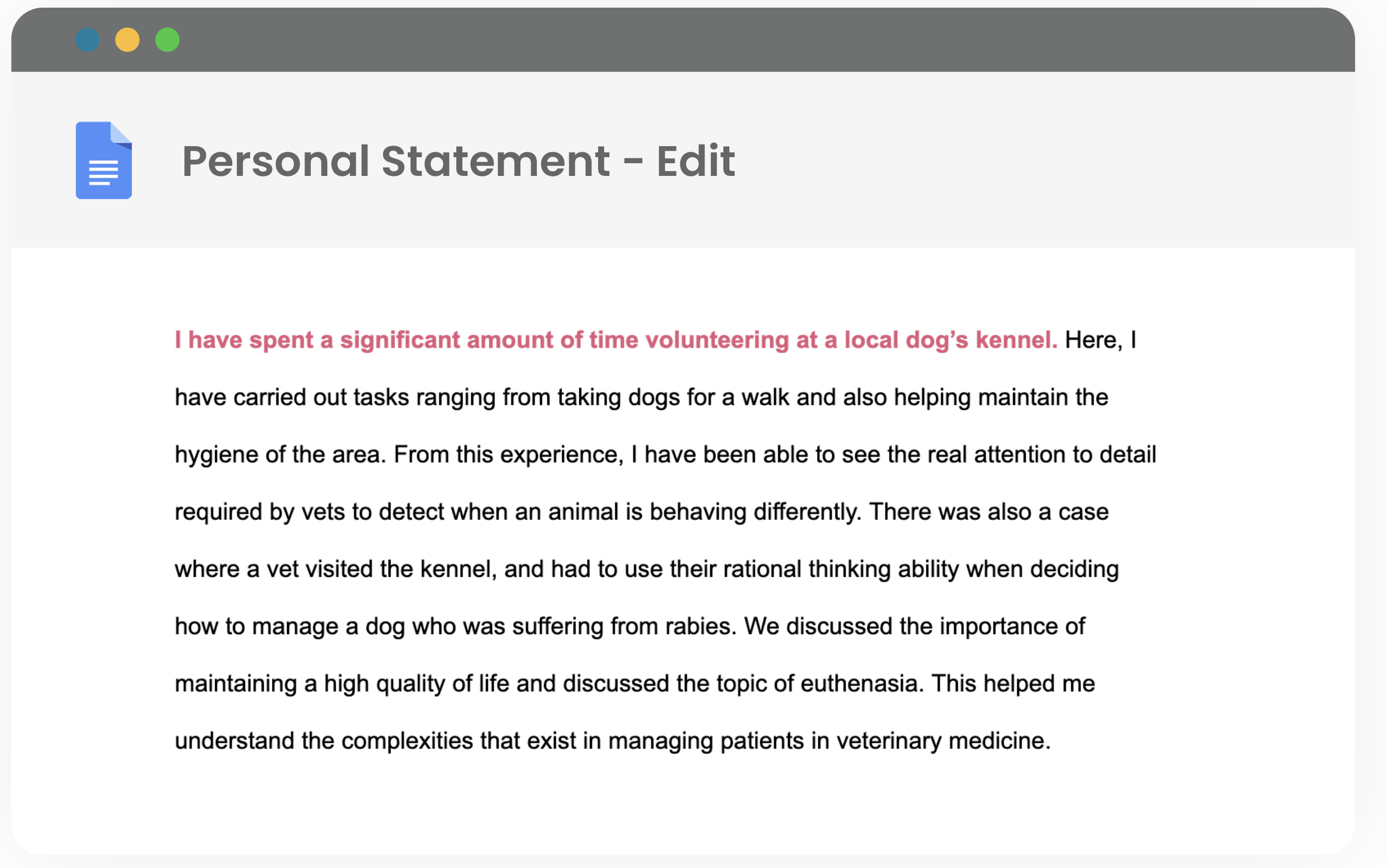 veterinary personal statement uk