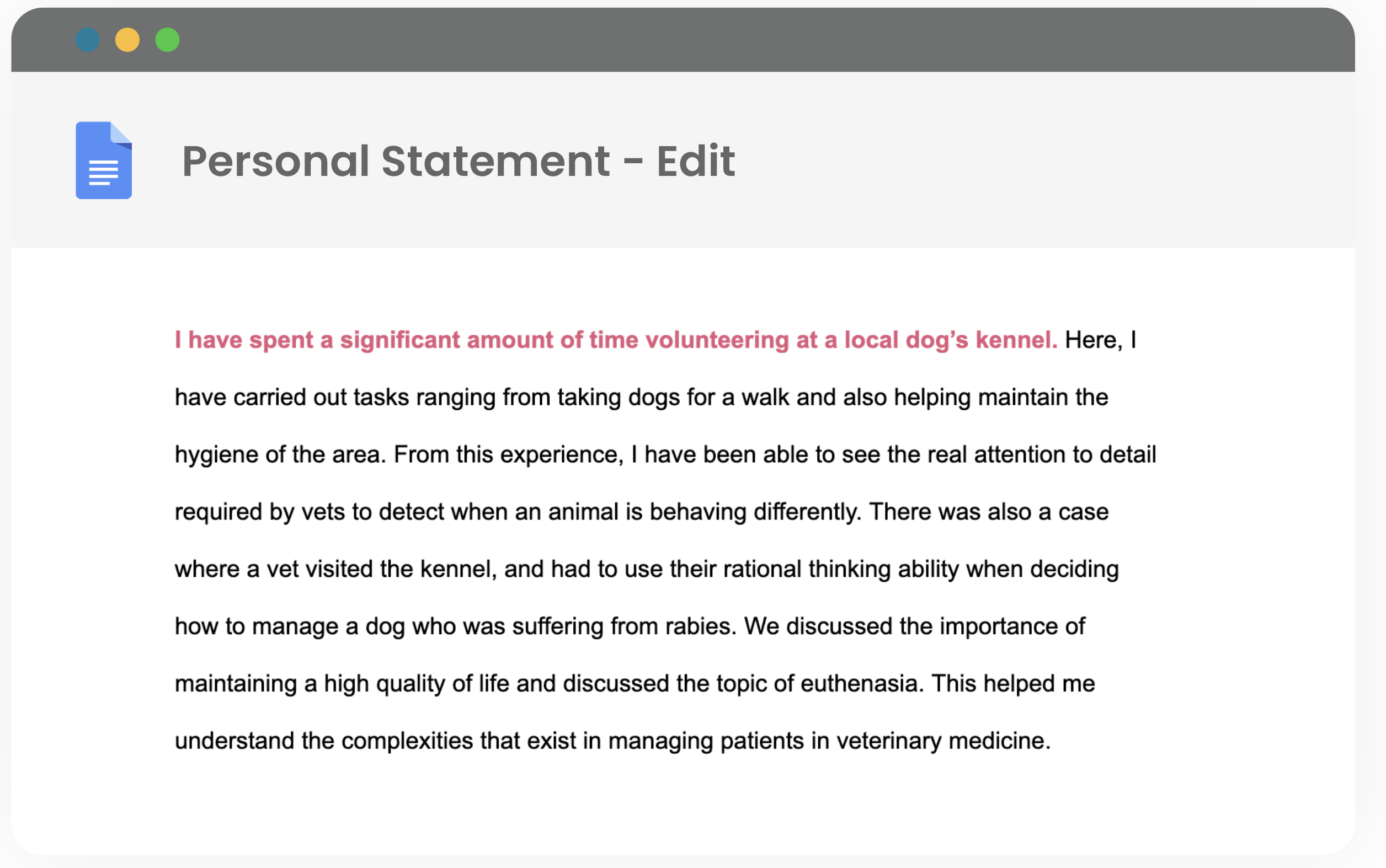 examples of personal statement for vet school