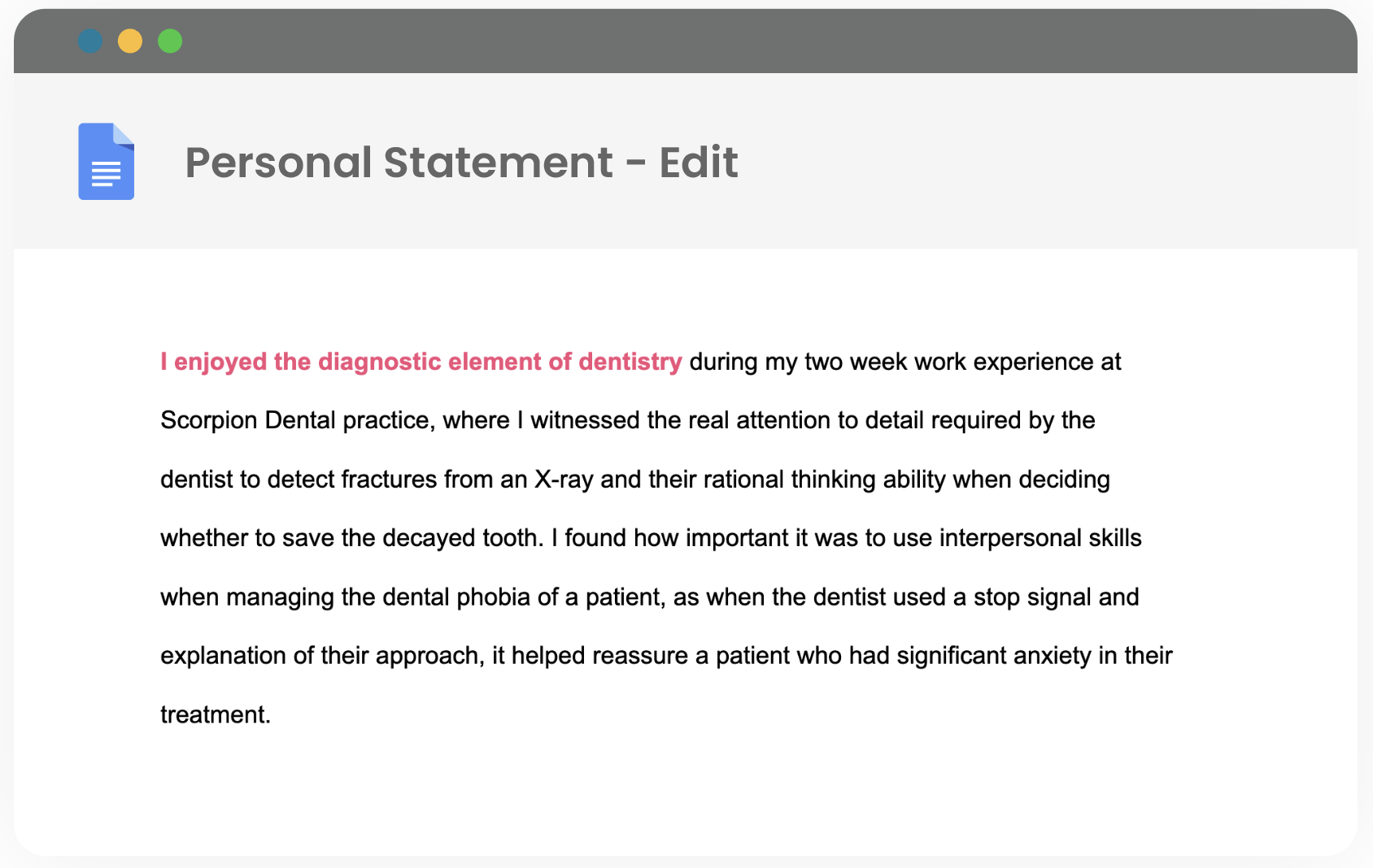 example of personal statement dentist