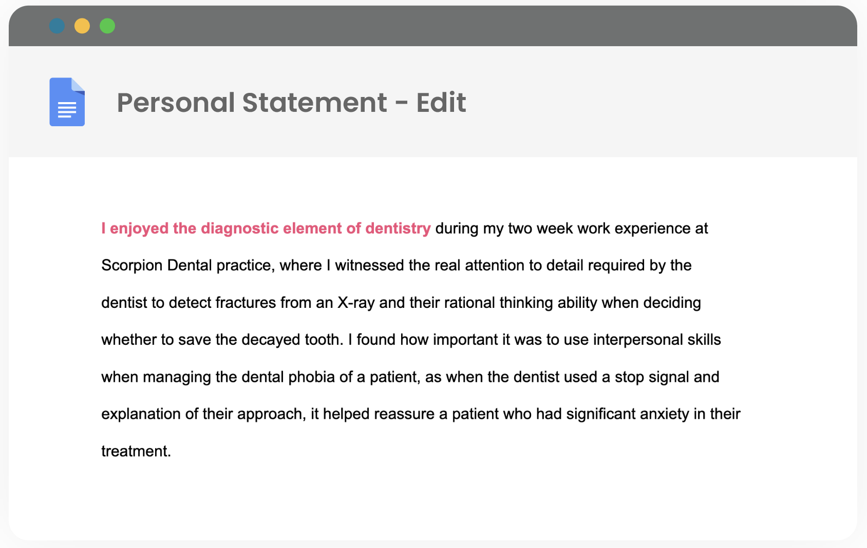 personal statement writing for dentistry