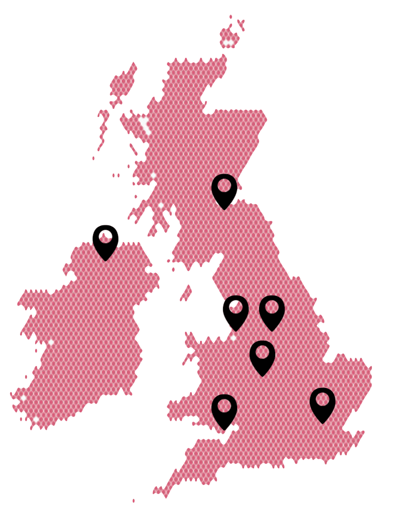 Map showing GAMSAT 2021 UK test centre locations