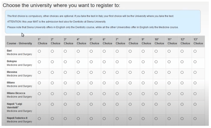 Choose the university where you want to register to: