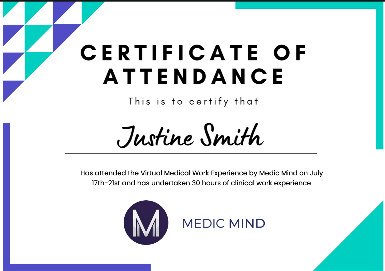 Virtual Medicine Work Experience Certificate